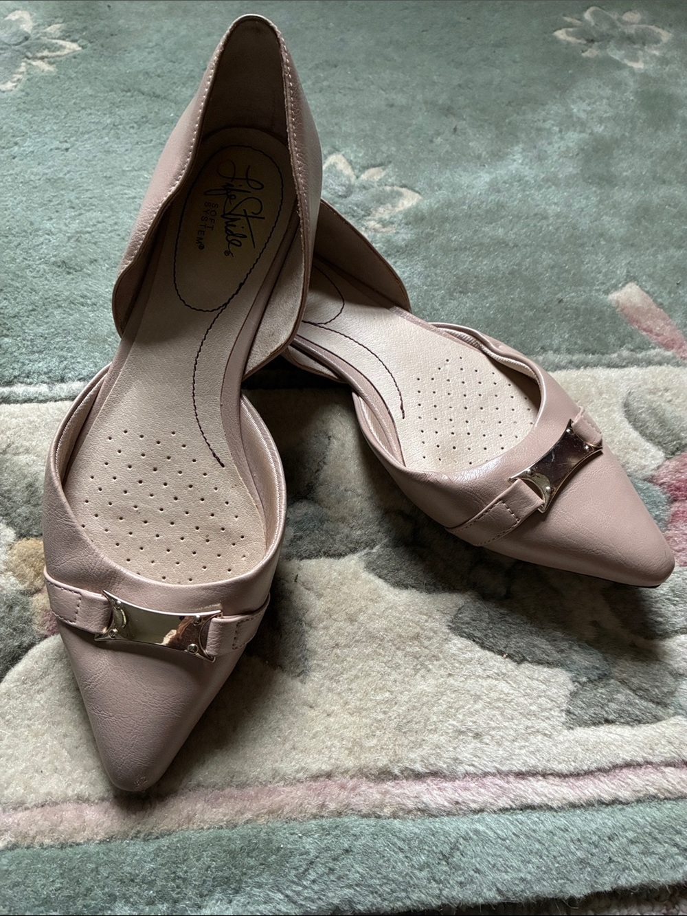 Life Stride Blush Pink Pointed-Toe Flats with Metallic Accent